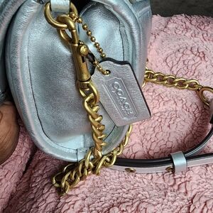 Coach Metallic Silver Crossbody Bag with Gold Accents